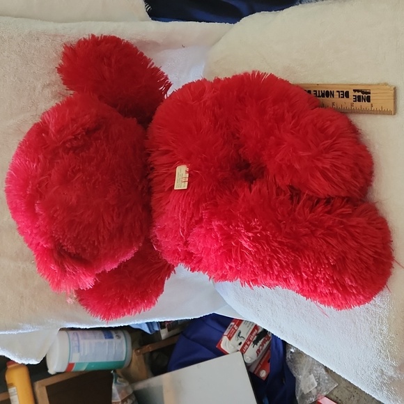 A Mart Corp Fuzzy Soft Red Bear with Bow 18" Plush Stuffed Animal - Picture 2 of 3
